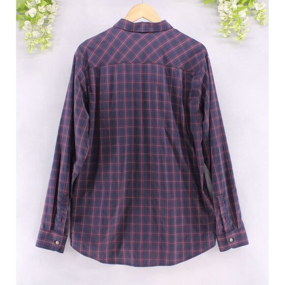 Travis Mathew Mens Long Sleeve Button Down Purple Blue Plaid Shirt Stretch Sz XL - Picture 2 of 9